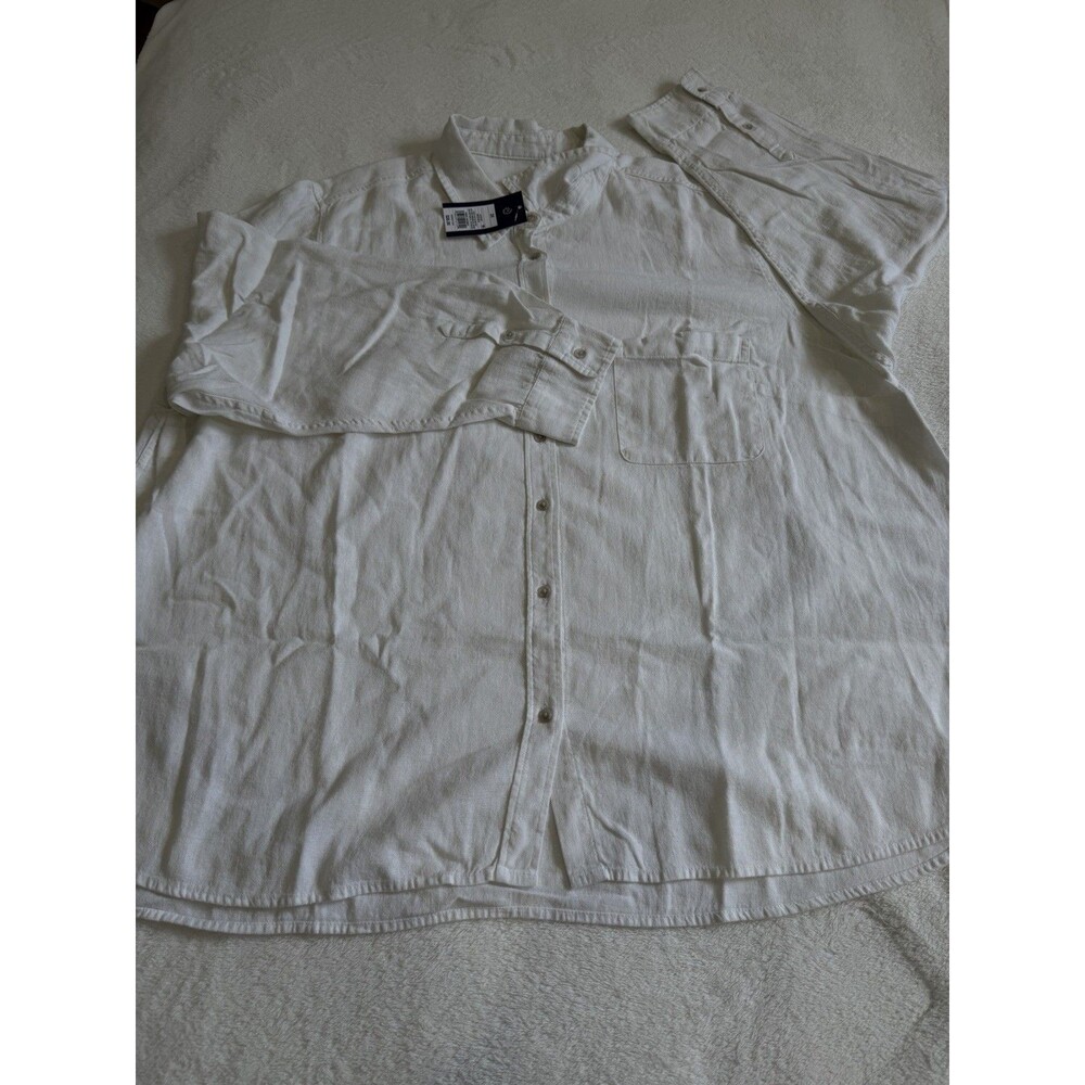 Universal Thread Men’s 2X Big & Tall Linen Rayon Button-Up Shirt Pockets White